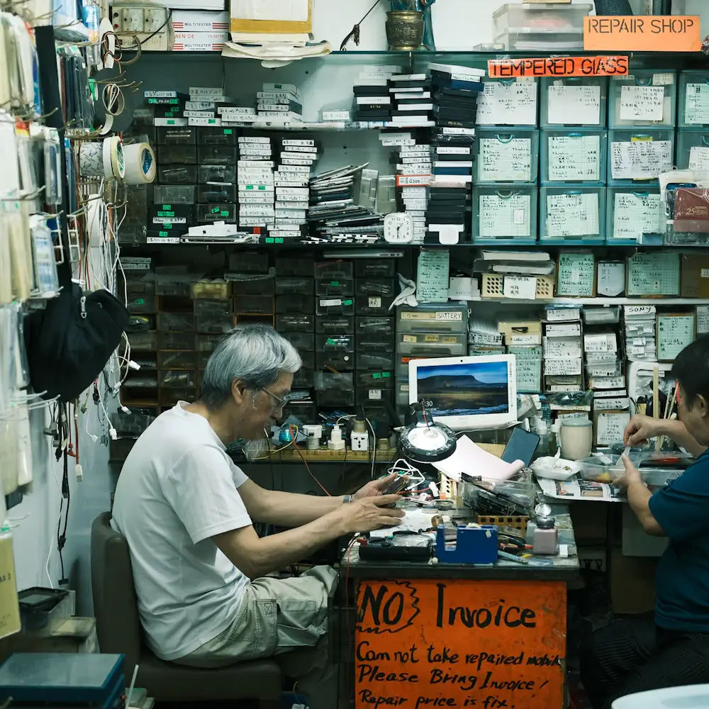 Videocon TV board being tested in an electronics repair workshop
